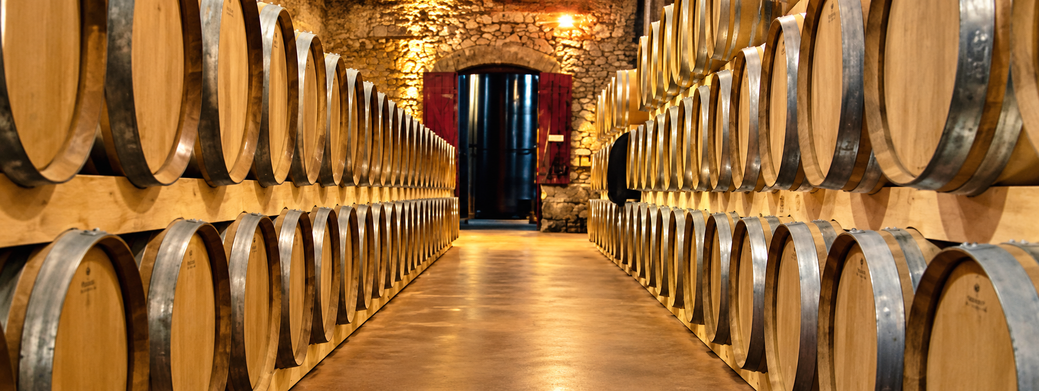 Chai traditionnel avec rangées de tonneaux de vin pour un séminaire œnologique en Rhône-Alpes