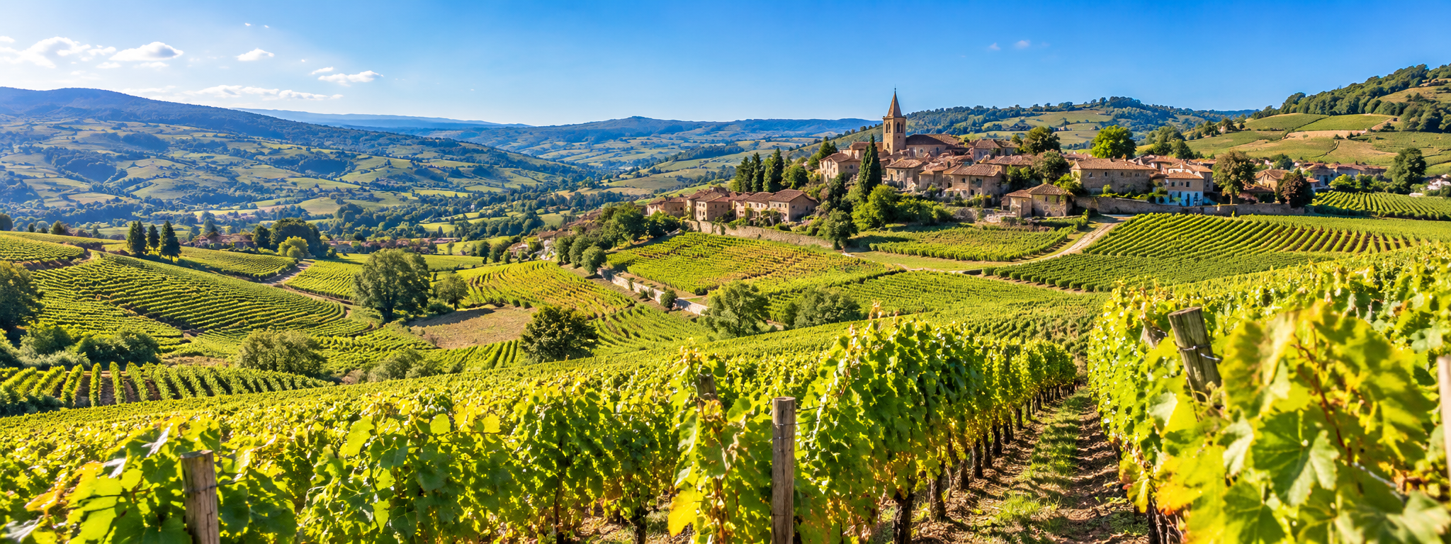 Paysage panoramique des vignobles du Beaujolais pour un séminaire d'entreprise près de Lyon