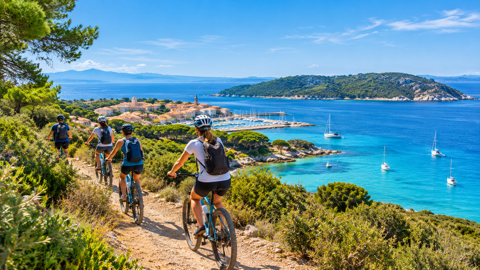 Séminaire team building à Porquerolles : balade à vélo en équipe face à la Méditerranée