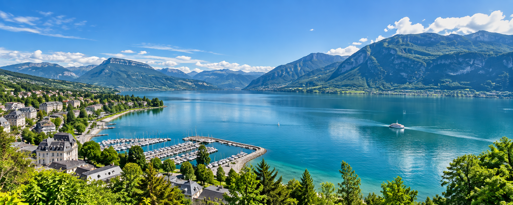Vue panoramique du lac du Bourget et des montagnes à Aix-les-Bains