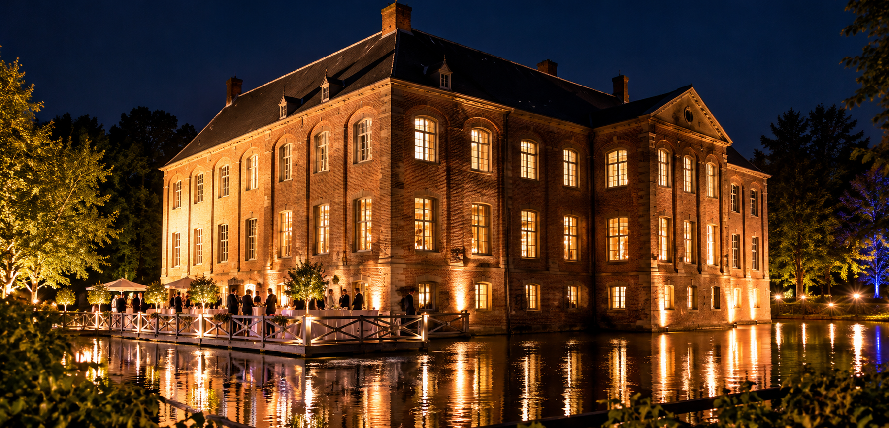 Soirée de gala d'entreprise dans un château avec réception élégante