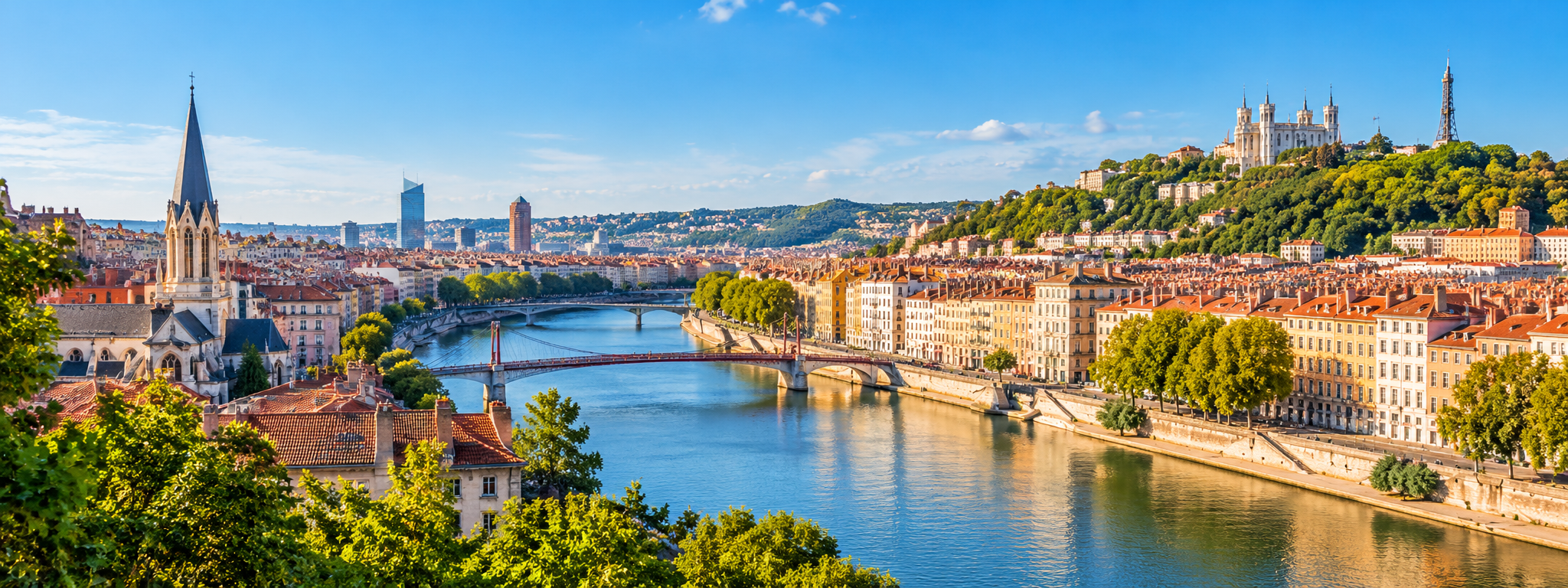 Team building aviron à Lyon : vue panoramique de la ville, de la Saône et de Fourvière